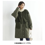 980041002 切替ボア×ノーカラーロングキルトコート Mサイズ カーキ fr980041