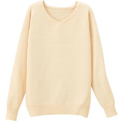 fr980047 [980047005 【静電気防止】シンプルVネックニット Mサイズ ベージュ]