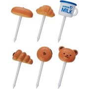 P-3590 [おなじみの パン ピック くし 6本入 パーティーの飾り付け お弁当を楽しく彩る くま ミルク]