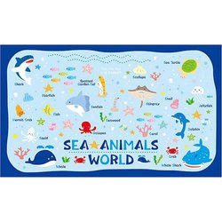 P-3650 [遠足 レジャー マット シーアニマルワールド 海洋生物 コンパクトにたたみやすい 1人用 半畳サイズ 100×60cm 日本製]