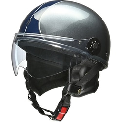 ハーフヘルメットFree 57-60cm未満 ガンメタネイビー PSC/SG/125cc以下用/フリーサイズ/タイトスモークシールド/街乗りモデル/イヤーカバー付き/ワンタッチバックル/開閉式シールド OONE-F-GM/NV