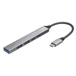 USBハブ Type C接続 USB PD100W対応 薄型 4ポート（USB Type-C×1/USB-A×3） ケーブル長10cm ケーブル一体型 スリムハブ バスパワー 軽量 メッシュケーブル コンパクト アルミ USB-S5TC21GM