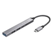 USBハブ Type C接続 USB PD100W対応 薄型 4ポート(USB Type-C×1/USB-A×3) ケーブル長10cm ケーブル一体型 スリムハブ バスパワー 軽量 メッシュケーブル コンパクト アルミ USB-S5TC21GM