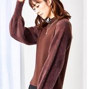 fr980122 [980122007 シンプルにひと癖、ぽわんシャギーニット Mサイズ ブラウン]