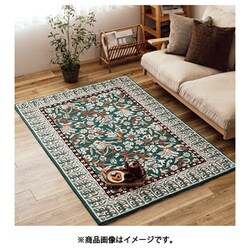 ウール100％の手づくりラグマット ポタリー 130×190 グリーン