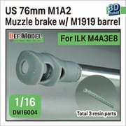 DM16004 1/16 WWII アメリカ M4A3E8シャーマン戦車用 76mm M1A2砲マズルブレーキ/M1919機銃身 2本付 （アイラブキット用） [プラモデル用パーツ]