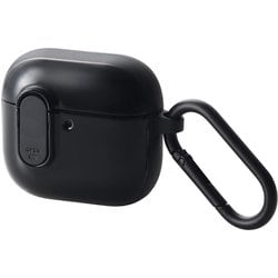 AirPods 4 ケース用 耐衝撃 カバー MagSafe 充電対応 衝撃吸収 フタ開閉ロック機能 落下防止 カラビナ付 TOUGH SLIM Lock ブラック AVA-AP06TSLBK