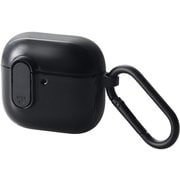 AirPods 4 ケース用 耐衝撃 カバー MagSafe 充電対応 衝撃吸収 フタ開閉ロック機能 落下防止 カラビナ付 TOUGH SLIM Lock ブラック AVA-AP06TSLBK