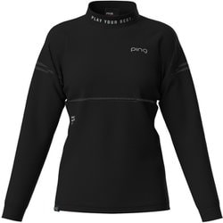 622-5166100-010-L [ゴルフ レディス 25SS メッシュボーダージャカード長袖ハイネックシャツ Lサイズ ブラック]