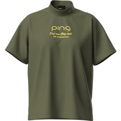 622-5167306-180-L [ゴルフ レディス 25SS プレーティング天竺半袖ハイネックシャツ Lサイズ カーキ]