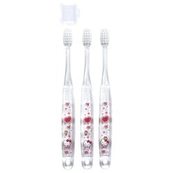 TBCR5T [歯ブラシ ハローキティ ラブリーフラワー 園児用 3～5才 乳歯期 やわらかめ クリア 3本 奥まで磨きやすい 14.5cm]