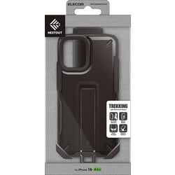 PM-A24ANESTBK [iPhone 16 ハイブリッドケース 衝撃吸収 ストラップホール付 フィンガーベルト付 スタンド機能 専用ホルダー付 NESTOUT ブラック]