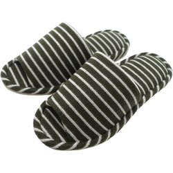 REply パイルボーダー外縫いスリッパ L 約25cm～27cm カーキ NPAK24901