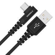 USB A to USB C 強靭 ケーブル L字型 1.2m 高耐久 QC対応 出力3A ブラック JKLSAC120BK