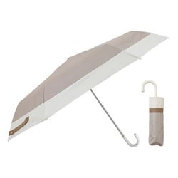 折りたたみ傘 晴雨兼用 LINEDROPS 50cm 手開き式 UVカット 遮光率99％以上 グログランリボン バイカラー シンプル レディース グレージュ×ホワイト 57408 24LD-PKT-2M/グレージュ/ホワイト