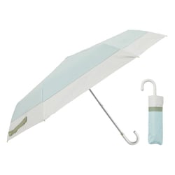 折りたたみ傘 晴雨兼用 LINEDROPS 50cm 手開き式 UVカット 遮光率99％以上 グログランリボン バイカラー シンプル レディース グリーン×ホワイト 57410 24LD-PKT-4M/グリーン/ホワイト