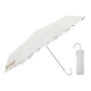 24LD-PFR-1M/ホワイト [折りたたみ傘 晴雨兼用 LINEDROPS 50cm 手開き式 UVカット 遮光率99％以上 グログランリボン フリル シンプル 無地 レディース ホワイト 57439]