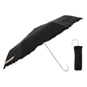 24LD-PFR-2M/ブラック [折りたたみ傘 晴雨兼用 LINEDROPS 50cm 手開き式 UVカット 遮光率99％以上 グログランリボン フリル シンプル 無地 レディース ブラック 57440]