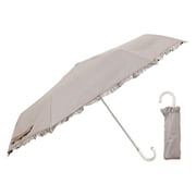 24LD-PFR-3M/グレージュ [折りたたみ傘 晴雨兼用 LINEDROPS 50cm 手開き式 UVカット 遮光率99％以上 グログランリボン フリル シンプル 無地 レディース グレージュ 57441]