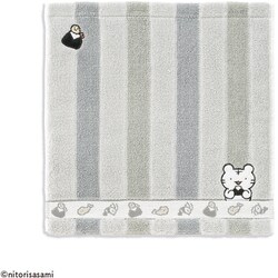 タオルハンカチ ホワイトタイガーとブラックタイガー ホワイトタイガーくん ちょっぴりドジ 25cm×25cm グレー 42-0110080