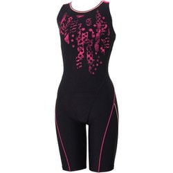 クラッシュドットルースンニースキン レディース 水着 ブラック×ピンク（KP） Mサイズ SFW12505