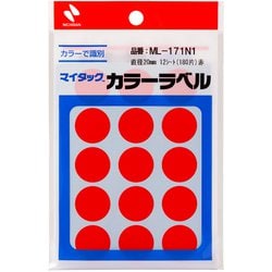 マイタック カラーラベル 15片×12シート入（180片入） 赤 直径20mm ML-171N1