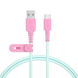 バイカラーシリコンケーブル 急速充電 データ転送対応 USB-A to USB-C 1m 2年保証 ミントフラミンゴ MOT-BCAC100-MF