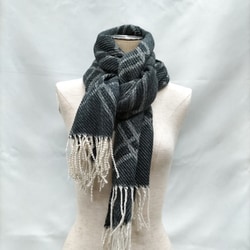 プリーツ加工チェック柄マフラー ブラック ST-353131 BK