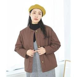 980038001 環境に優しい あったか中綿ノーカラージャケット ジャケット ブラウン fr980038