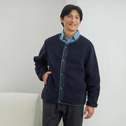 957843006 [家でも外でも！リバーシブルボアカーディガン LLサイズ ネイビー]
