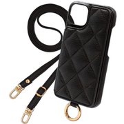 QS-IP14-BK [iPhone 14 用 ケース キルティングショルダーケース スマホケース ショルダータイプ スタンド機能 エレガンテ Elegante/ブラック]
