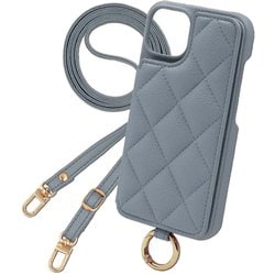 QS-IP15-GA [iPhone 15 用 ケース キルティングショルダーケース スマホケース ショルダータイプ スタンド機能 エレガンテ Elegante/グレイッシュアクア]