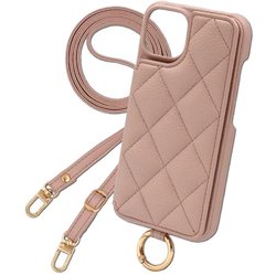 QS-IP15-GP [iPhone 15 用 ケース キルティングショルダーケース スマホケース ショルダータイプ スタンド機能 エレガンテ Elegante/グレイッシュピンク]
