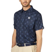 FJ-S25-S06 34690-L [ゴルフシャツ メンズ スクエアチェックスナップボタン半袖シャツ Lサイズ ダークネイビー]