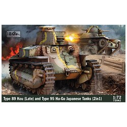 PB72042 1/72 日・八九式中戦車甲型後期＋九五式軽戦車ハ号 荷車付き [組立式プラスチックモデル]