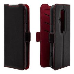 8459F53EBSMBKR [らくらくスマートフォン F-53E用 手帳型ケース 薄型 カード入れ スタンド機能 シンプル サイドマグネット BK RD]