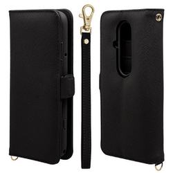 8461F53EBHSBK [らくらくスマートフォン F-53E用 手帳型ケース カード入れ おしゃれ スタンド機能 シンプル ハンドストラップ付き サイドマグネット ブラック]