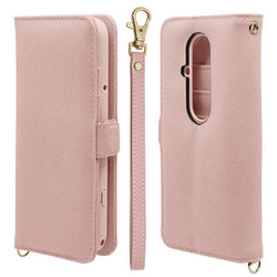 8462F53EBHSLPK [らくらくスマートフォン F-53E用 手帳型ケース カード入れ おしゃれ スタンド機能 シンプル ハンドストラップ付き サイドマグネット ライトピンク]