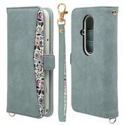8466F53EBHLBL [らくらくスマートフォン F-53E用 花柄 手帳型ケース カード入れ スタンド機能 ハンドストラップ付き スウェード調 サイドマグネット ライトブルー]