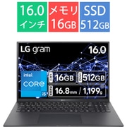 ノートパソコン LG gram/16型/Core i5-1334U/メモリ 16GB/SSD 512GB/Windows 11 Home/オブシディアンブラック 16Z90RU-GA55J