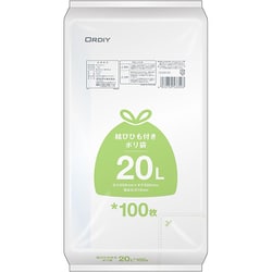 結びひも付きポリ袋 20L 約縦60cm×横55cm×厚さ0.015mm 100枚 半透明 DT-HN20-100