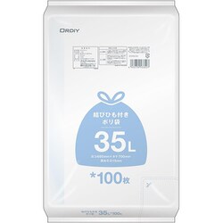 結びひも付きポリ袋 35L 約縦70cm×横60cm×厚さ0.015mm 100枚 半透明 DT-HN35-100