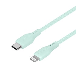 編込みシリコンケーブル Type-C to Lightning 1.5m ケーブルバンド付 アイスブルー OWZ-CBSRCL15-BLA