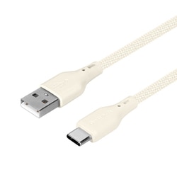 USB Type-A to Type-C シリコンメッシュケーブル 1.5m 急速充電3A/データ転送 温度センサー（PTC）搭載 ケーブルバンド付 ベージュ OWZ-CBSRCA15-BGA