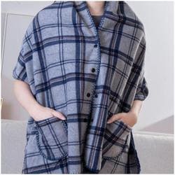 trygoods54 [着る毛布 ボタン付きチェック柄ブランケット 50×160cm ブランケット アイボリーxブルー系チェック]