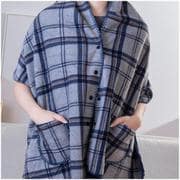 trygoods54 [着る毛布 ボタン付きチェック柄ブランケット 50×160cm ブランケット アイボリーxブルー系チェック]