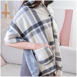 trygoods54 [着る毛布 ボタン付きチェック柄ブランケット 50×160cm ブランケット ホワイトxグレー系チェック]