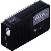 手回し充電ラジオ 4WAYタイプ FM/AMラジオ LEDライト ソーラーパネル ストラップ付き ブラック JKRAB1-BK