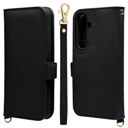 Galaxy S25用 手帳型 カード入れ おしゃれ スタンド機能 シンプル ハンドストラップ付き サイドマグネット ブラック 8740GS25BHSBK