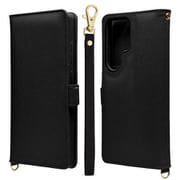 Galaxy S25 Ultra用 手帳型 カード入れ おしゃれ スタンド機能 シンプル ハンドストラップ付き サイドマグネット ブラック 8752GS25UBHSBK